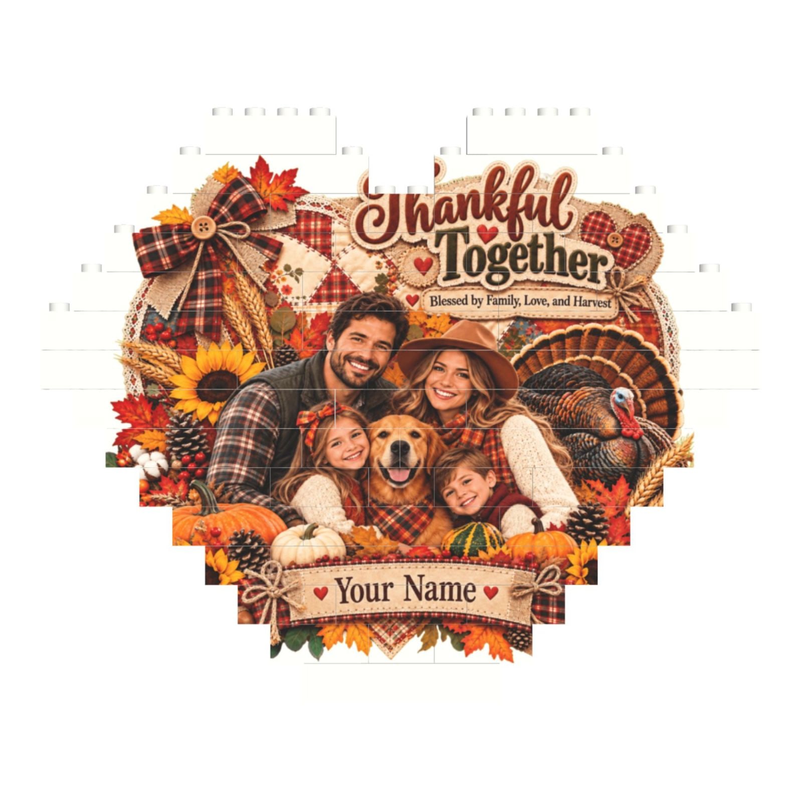 Thanksgiving Family Portrait 14 Heart Building Block Puzzle