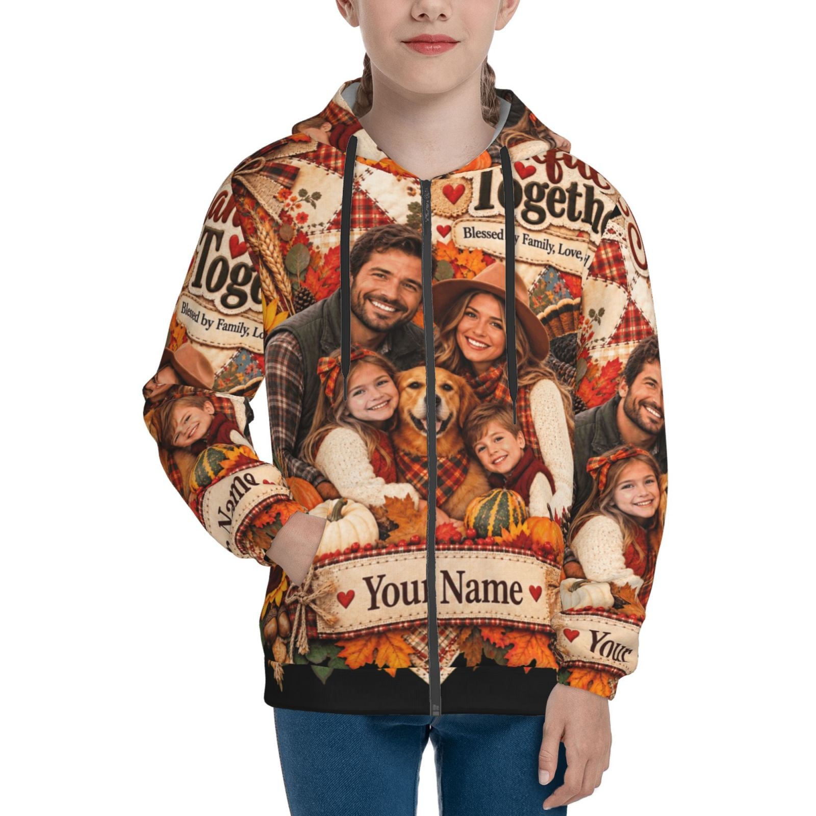 Thanksgiving Family Portrait 14 Kinder-Zip-Hoodie