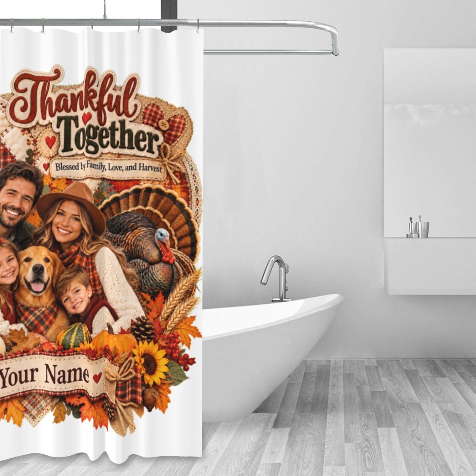 Thanksgiving Family Portrait 14 Duschvorhang 60×72 in