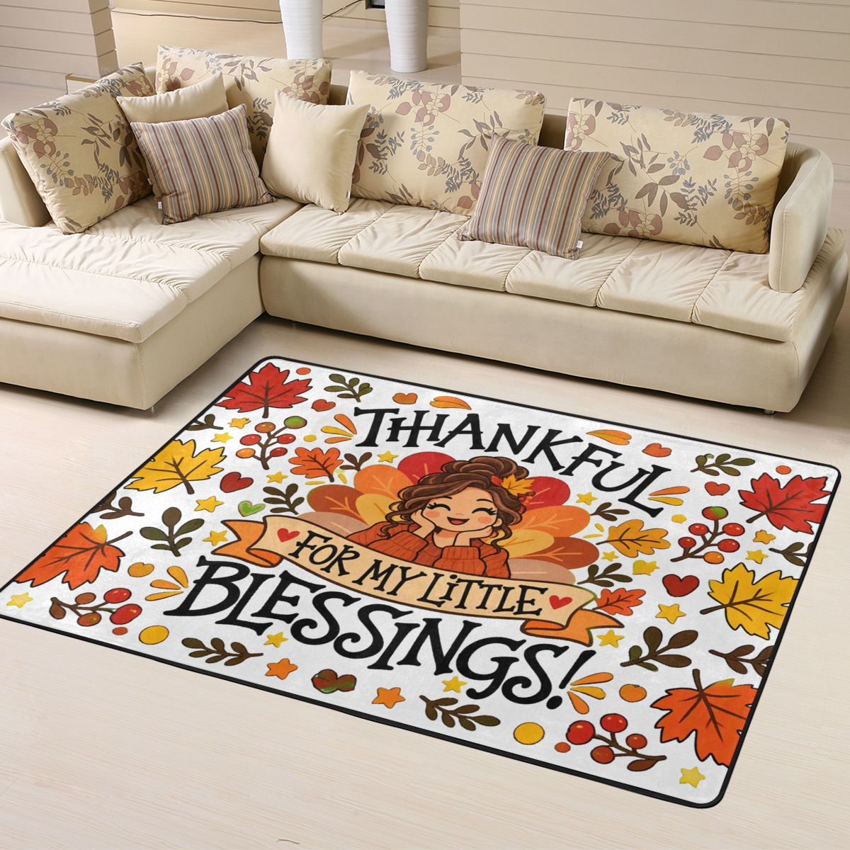 Thanksgiving Gratitude Portrait Area Rug 63×48 in