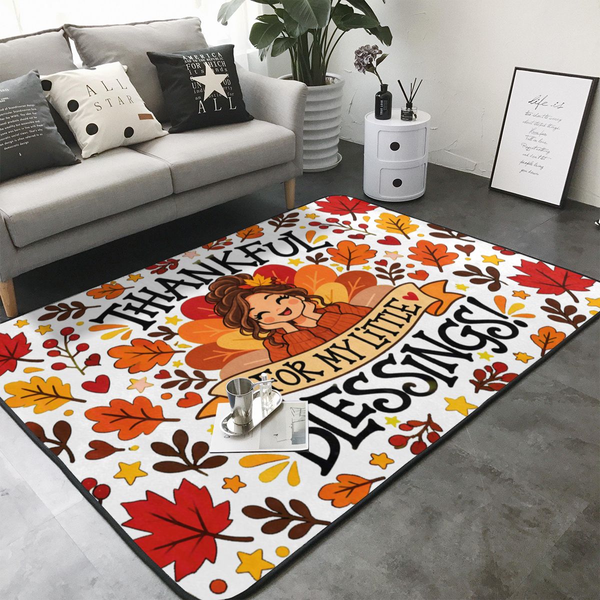 Thanksgiving Gratitude Portrait Area Rug 80×58 in