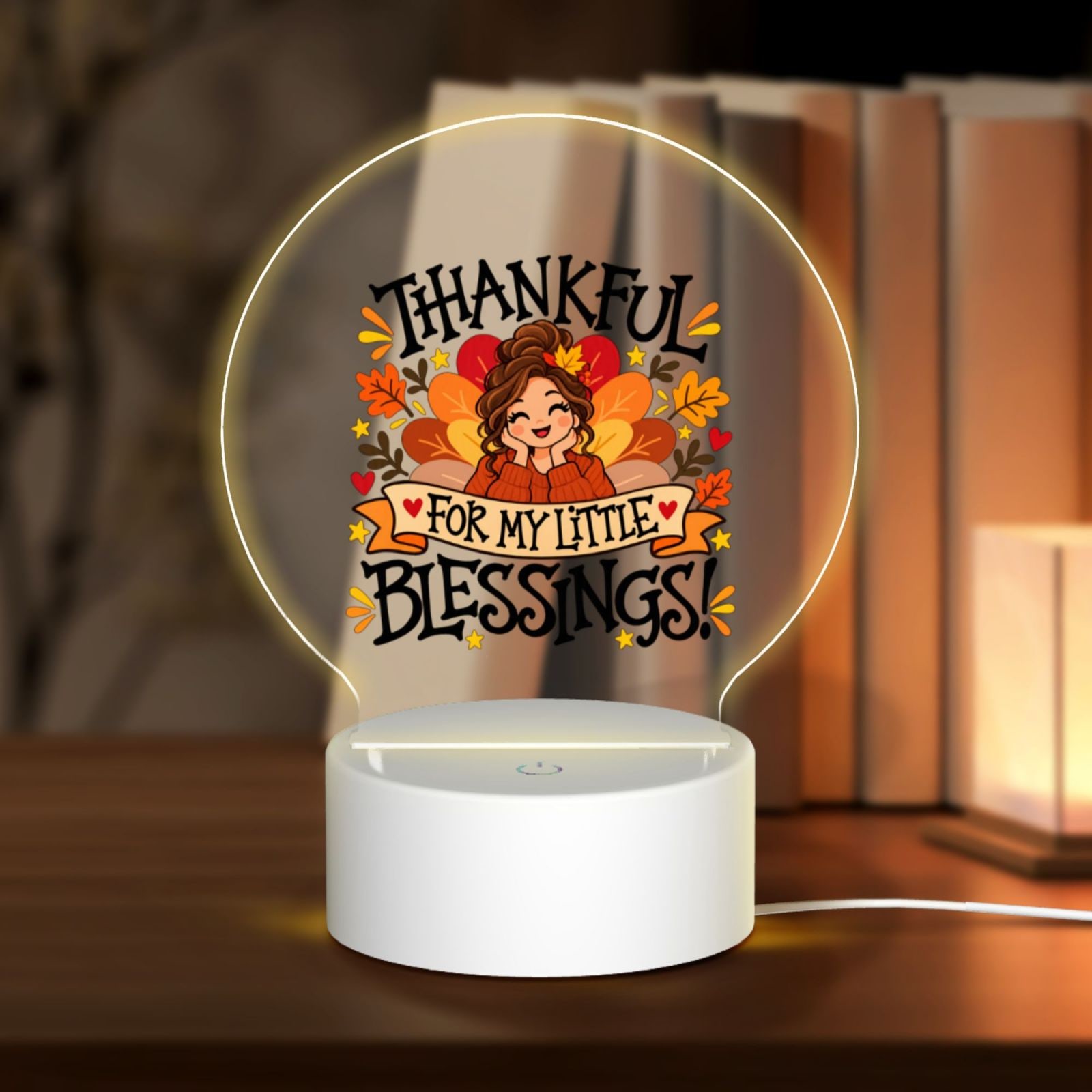 Portrait de gratitude de Thanksgiving Round Acrylic Night Light