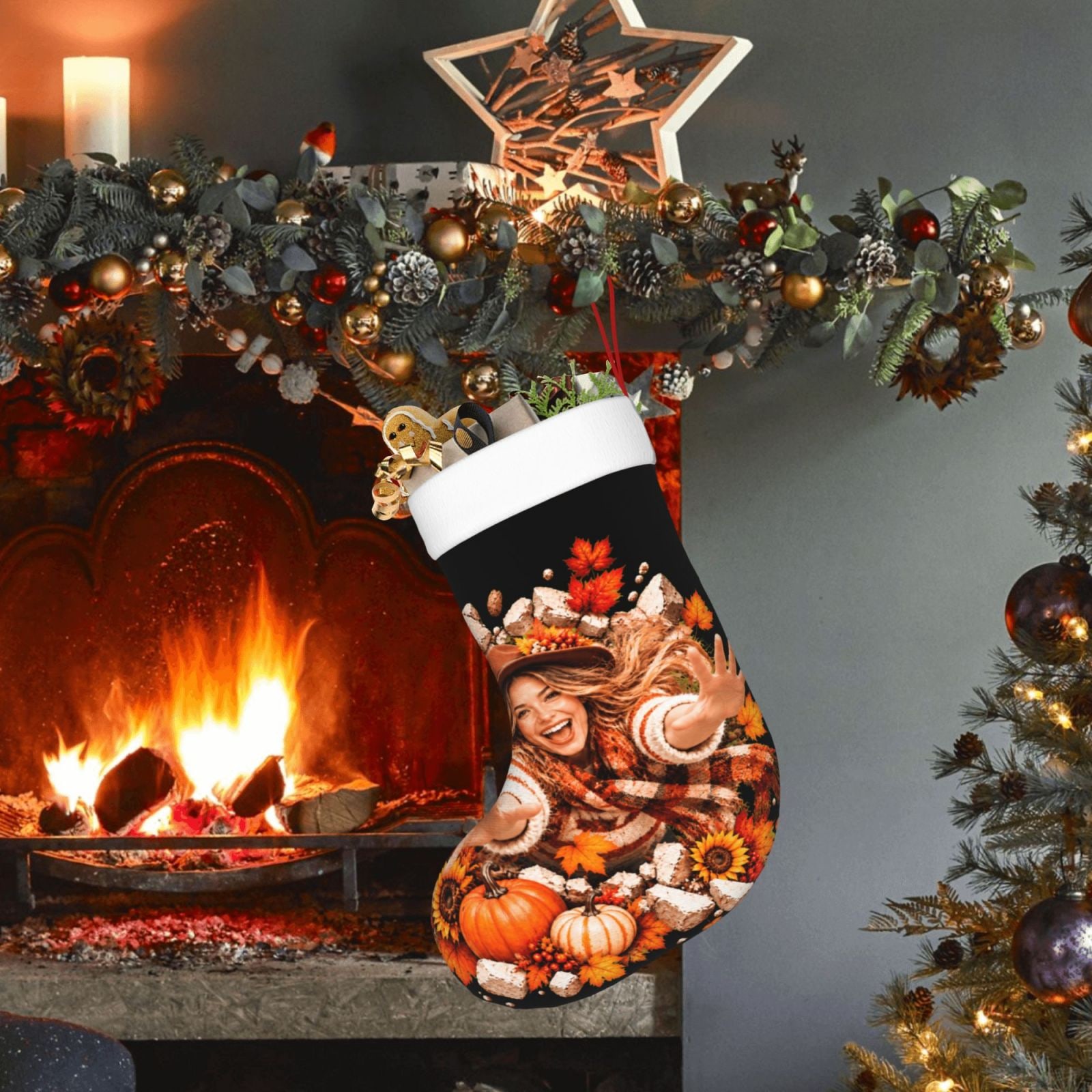 Thanksgiving Joy Burst Christmas Stocking