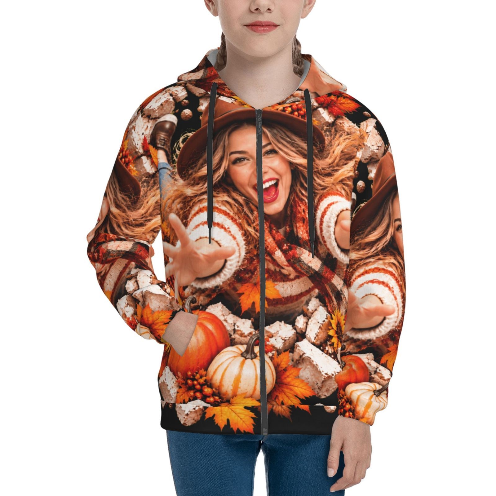 Thanksgiving Joy Burst Kids Zip Hoodie