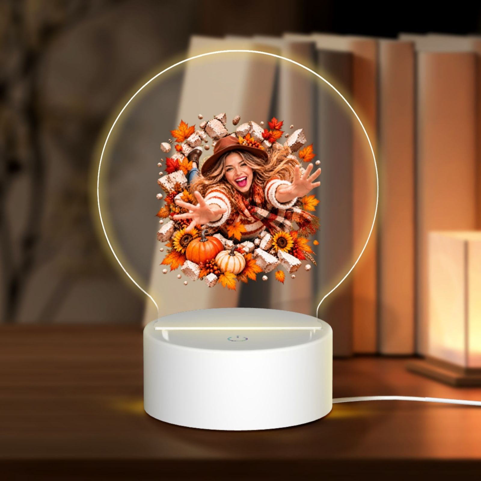 Thanksgiving Joy Burst Round Acrylic Night Light