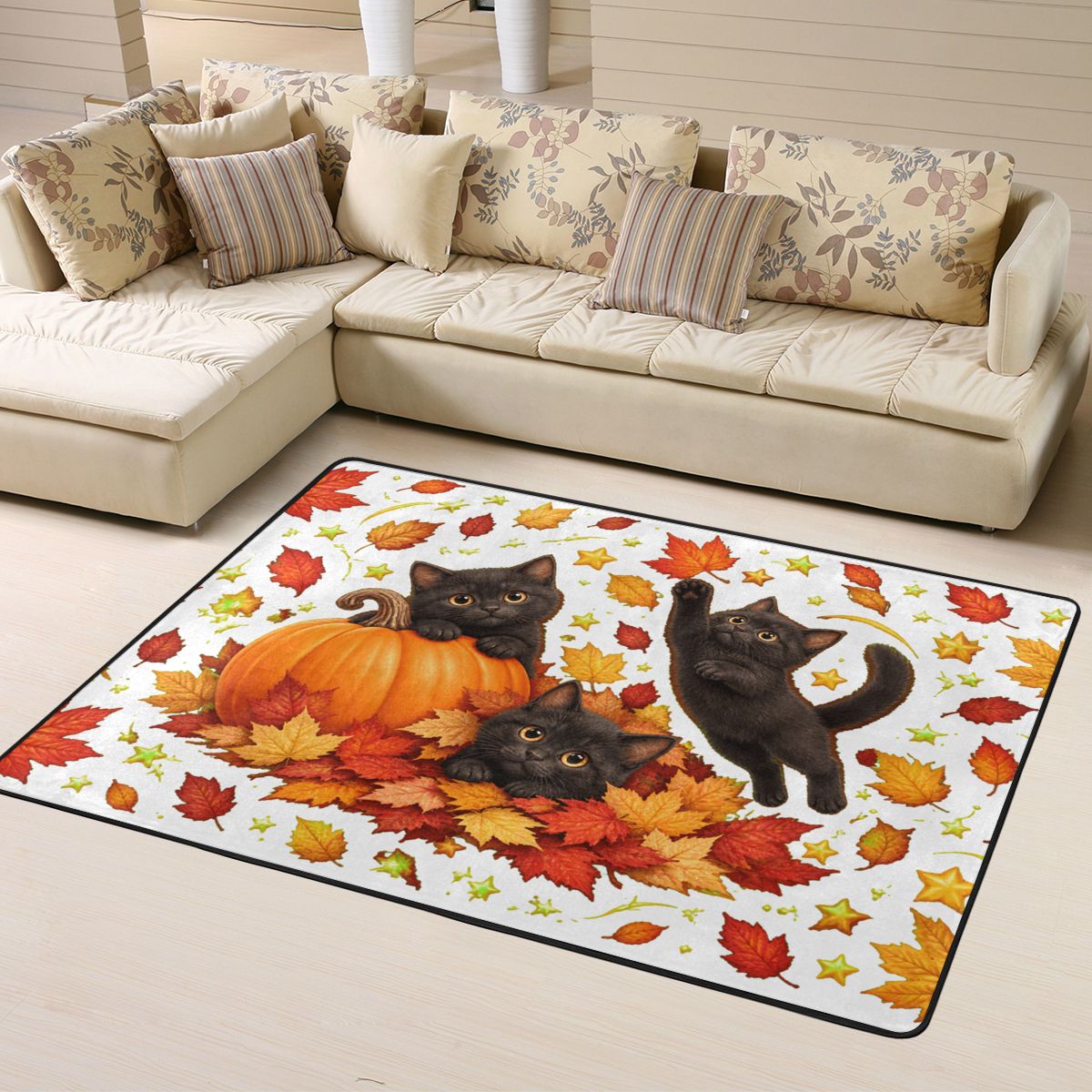 Thanksgiving Autumn Whimsy Area Rug 63×48 in
