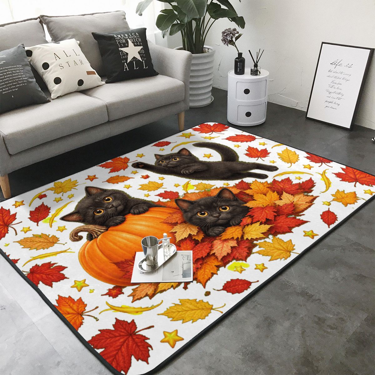 Thanksgiving Autumn Whimsy Area Rug 80×58 in