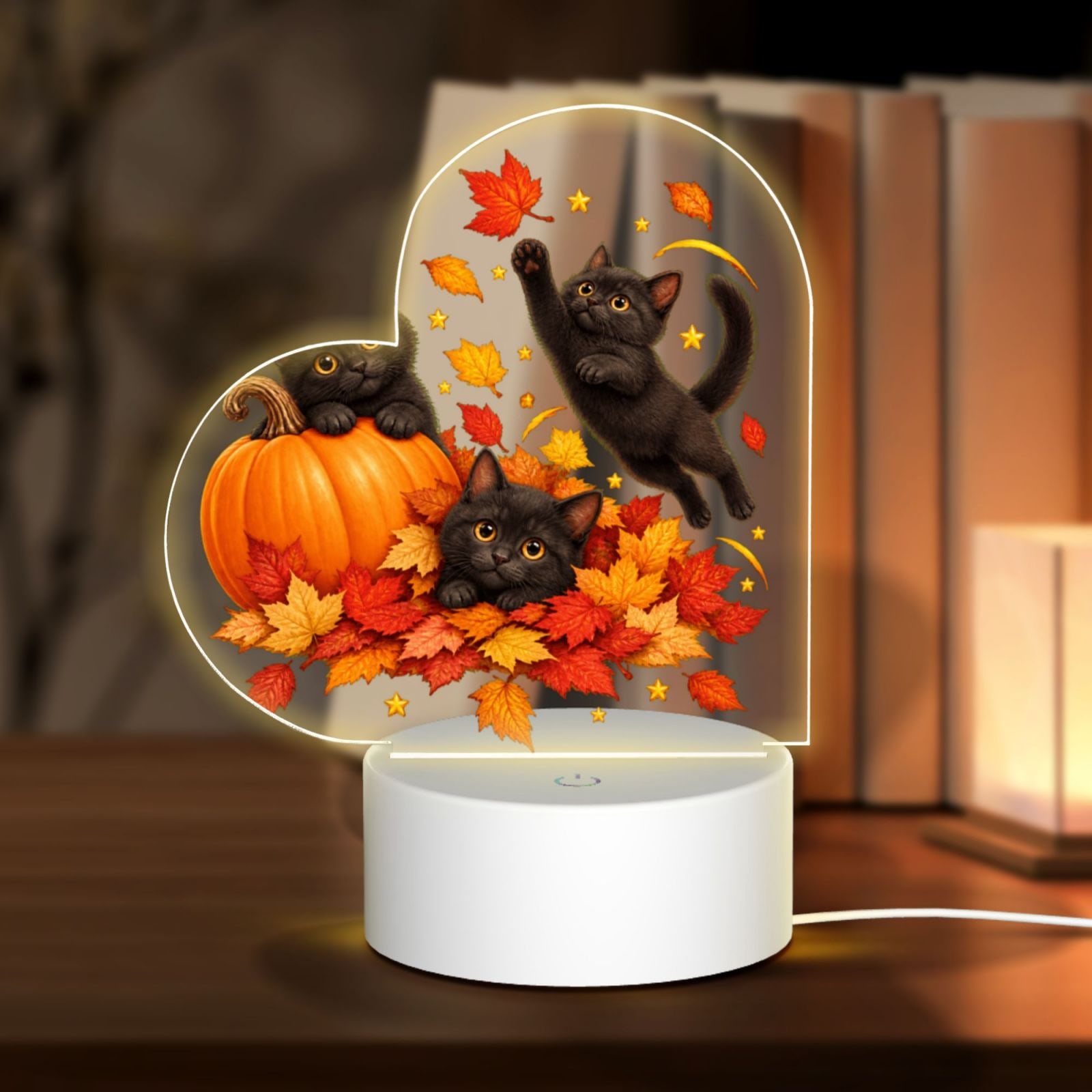 Capricho otoñal de Acción de Gracias Heart Acrylic Night Light