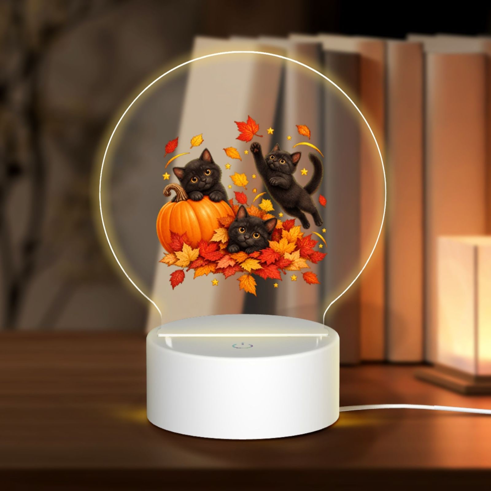 Thanksgiving Autumn Whimsy Round Acrylic Night Light