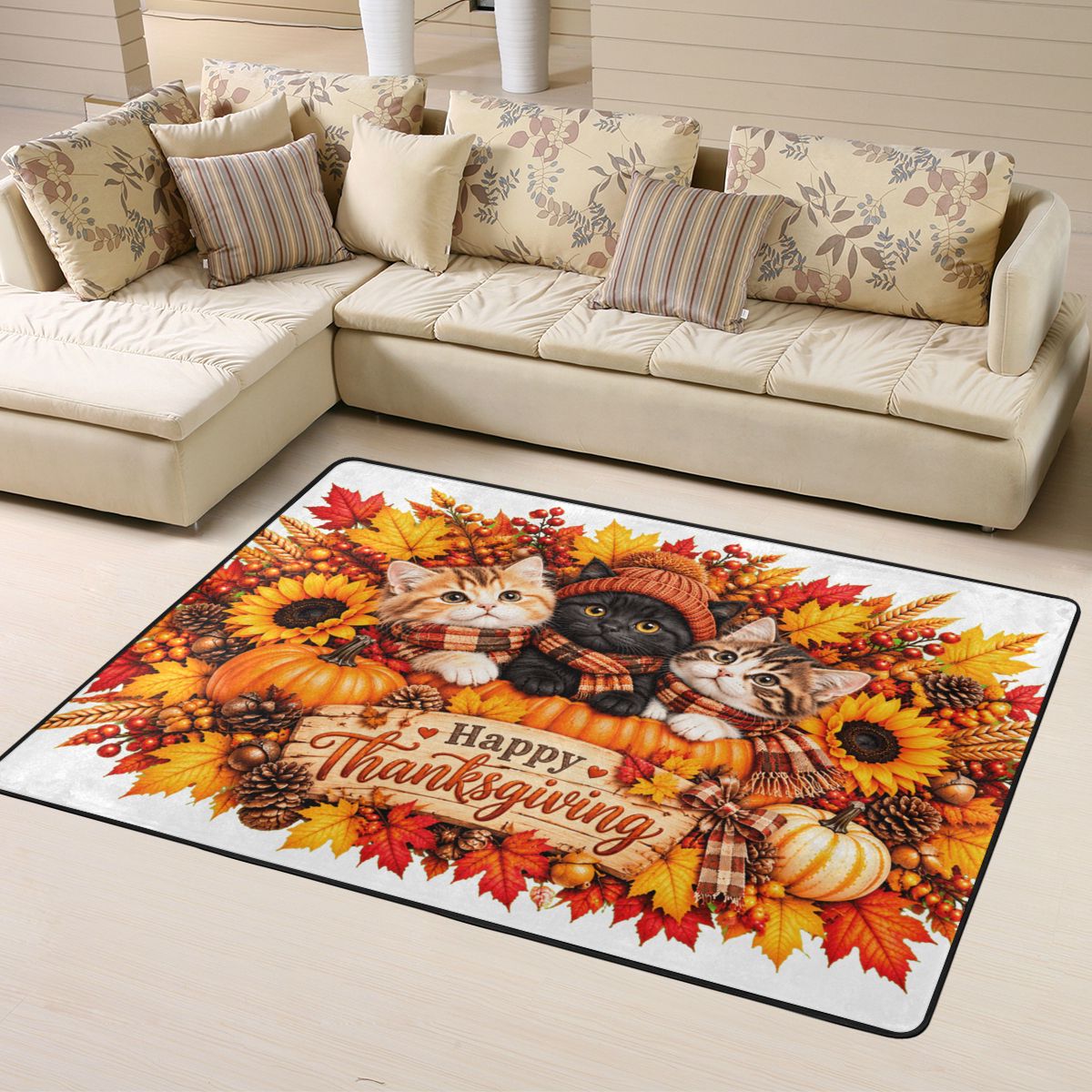 Trio de chats de Thanksgiving Tapis d'appoint 63×48 po