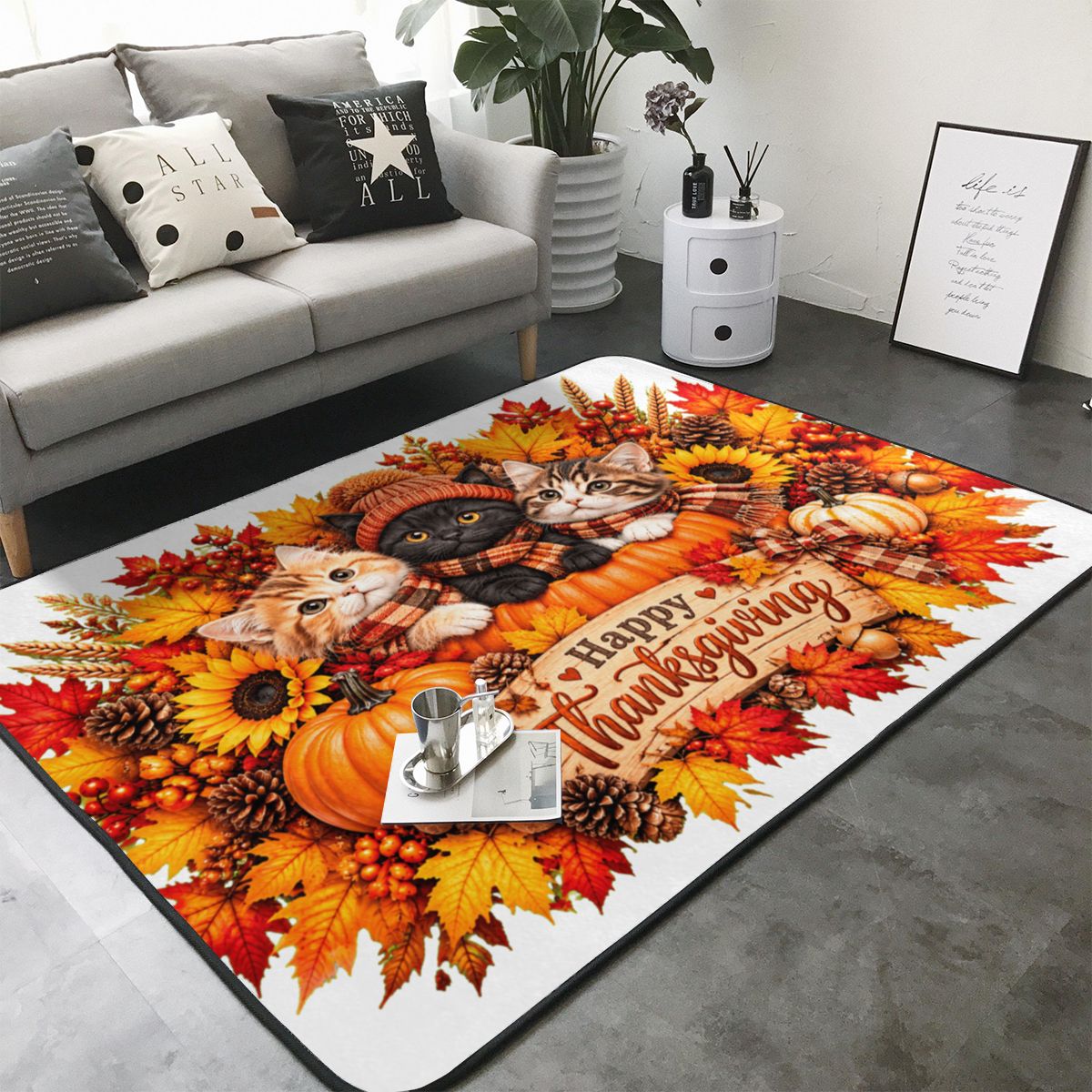 Trio de chats de Thanksgiving Tapis d'appoint 80×58 po