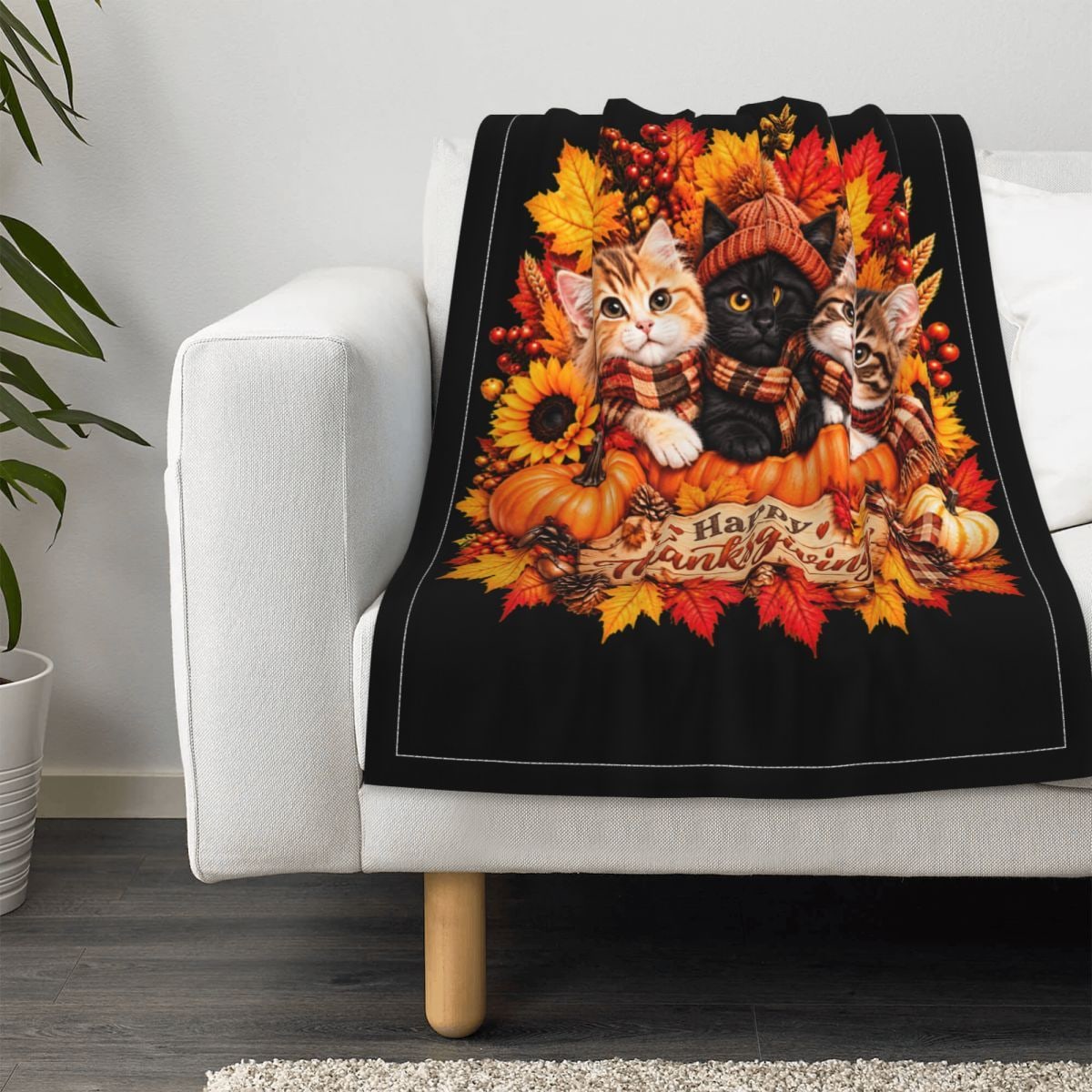 Trio de chats de Thanksgiving Couverture pour bébé 30×40 po