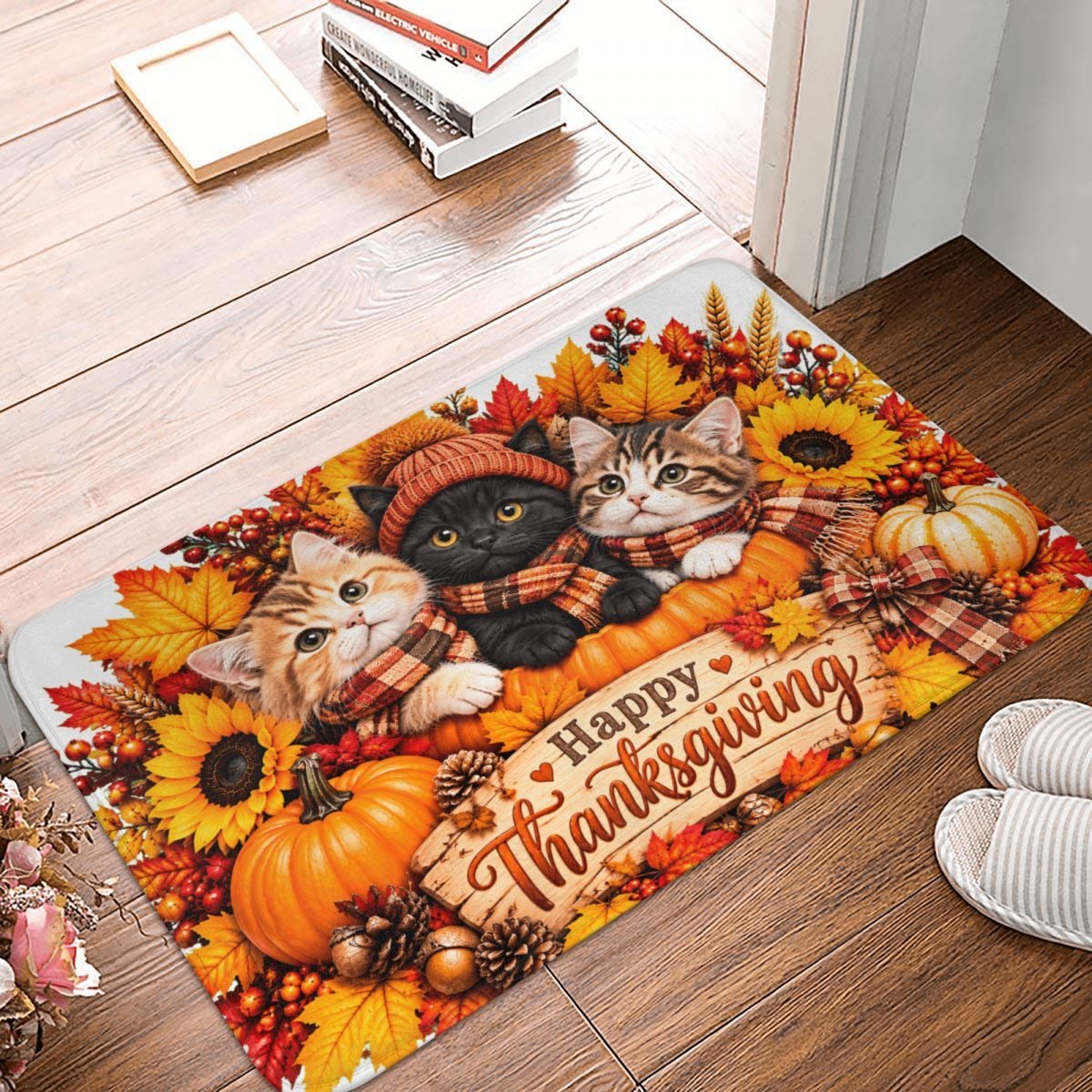 Trio de chats de Thanksgiving Doormat 16×24 in