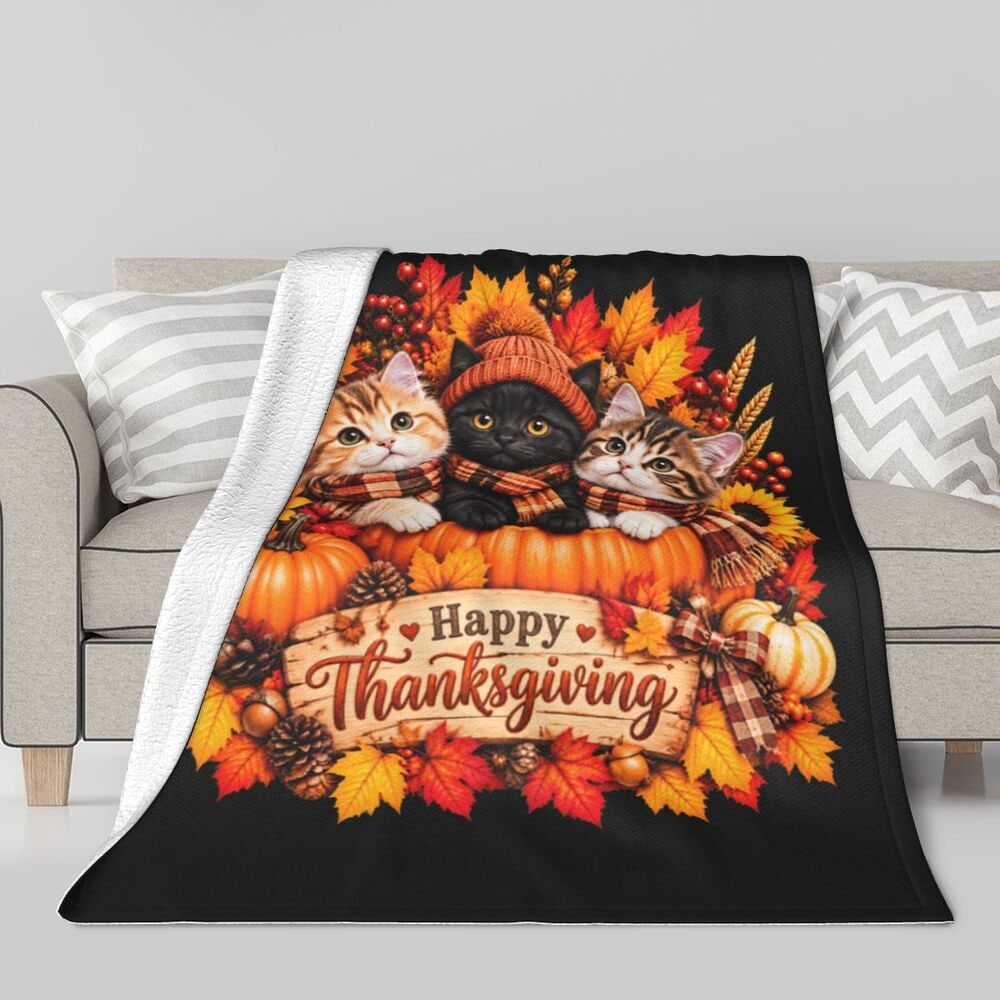 Trio de chats de Thanksgiving Couverture en polaire sherpa
