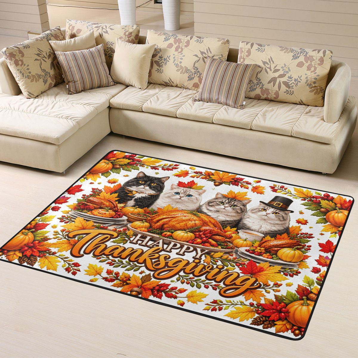 Thanksgiving Feline Feast Tapis d'appoint 63×48 po