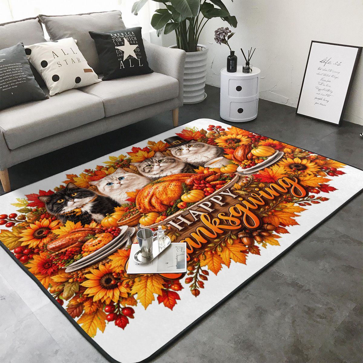 Thanksgiving Feline Feast Tapis d'appoint 80×58 po