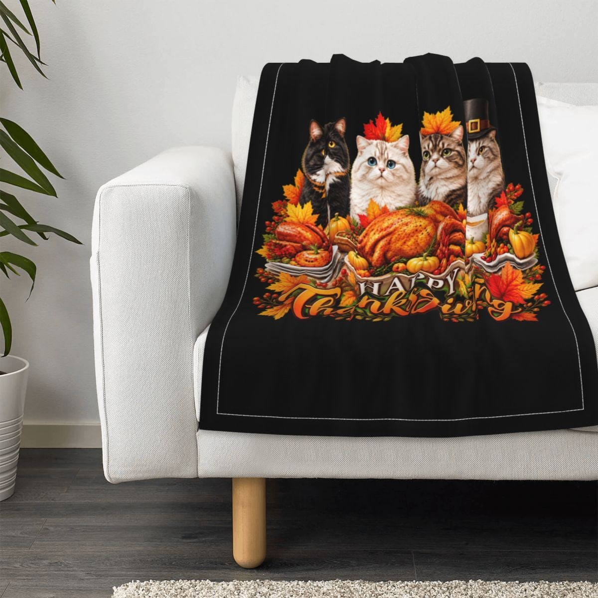 Thanksgiving Feline Feast Couverture pour bébé 30×40 po