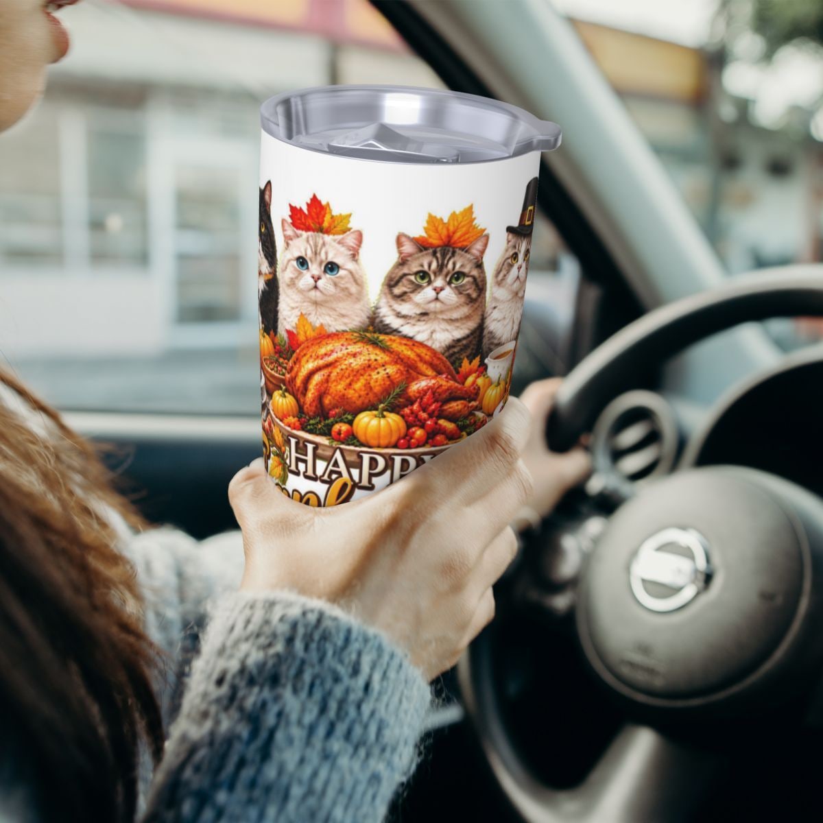 Thanksgiving Feline Feast 20oz Car Tumbler