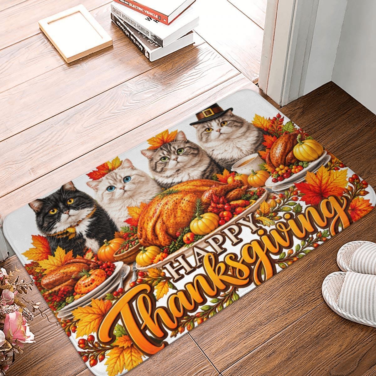 Thanksgiving Feline Feast Doormat 16×24 in