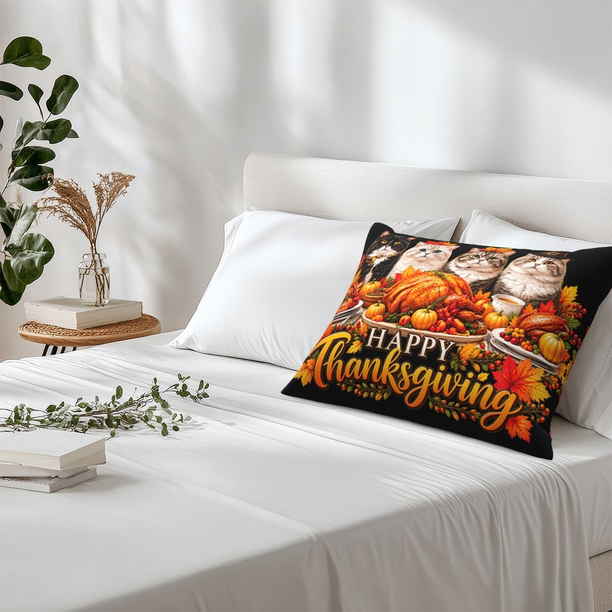 Thanksgiving Feline Feast Taie d'oreiller en polaire