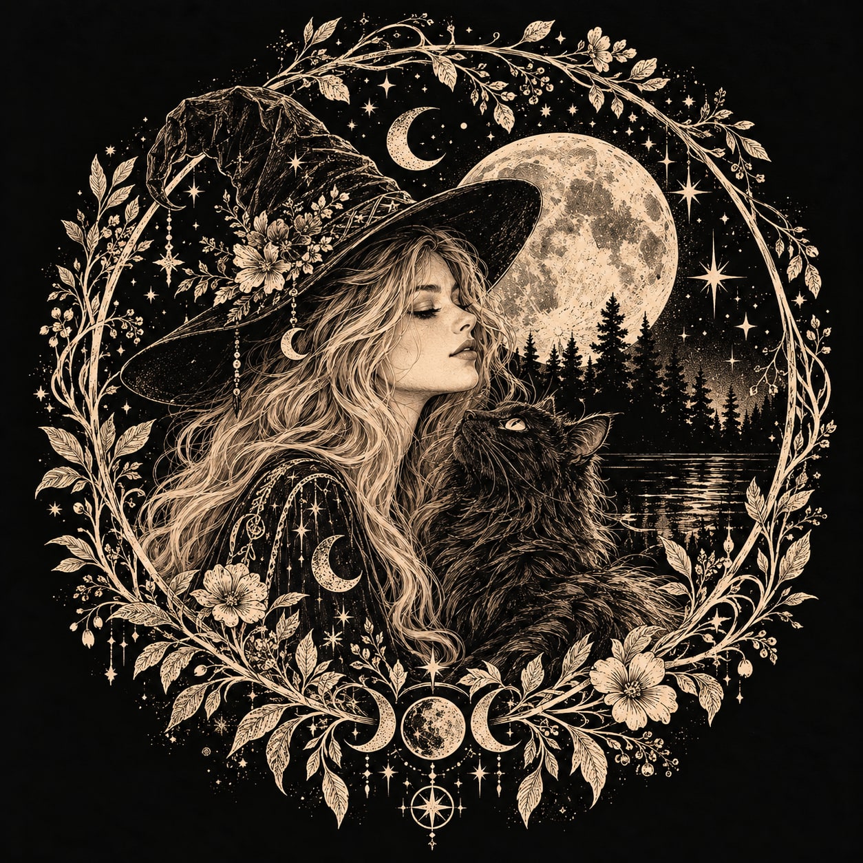 Sorcière sous la lune d'Halloween